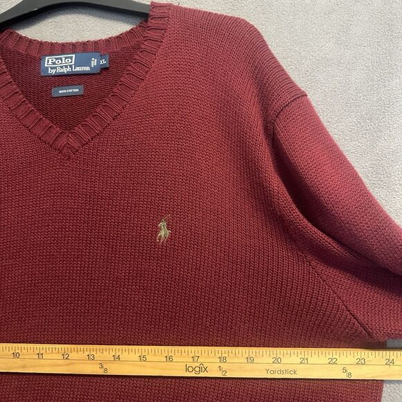 Polo Ralph Lauren V-Neck Sweater 100% Cotton Mens XL Burgundy Preppy Old Money - Picture 6 of 7